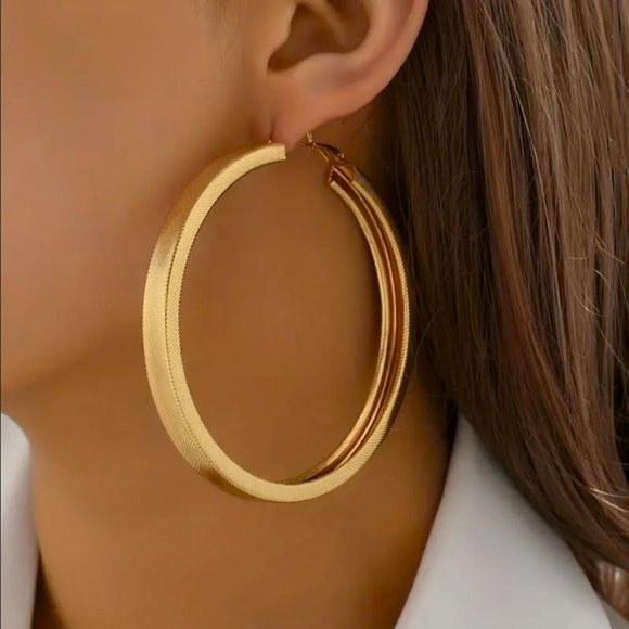 3" 14K Gold Large Chunky Hoop Earrings Womens Round Big Hoops 14K Silver Jewelry - Picture 1 of 9